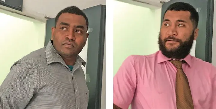 Ratu Selema Steven Dennis Tikoenaburevere (left) and Kelepi Duri Tautaumacala Kolinisau outside the High Court in Suva on July 19, 2019. Photo: Ashna Kumar