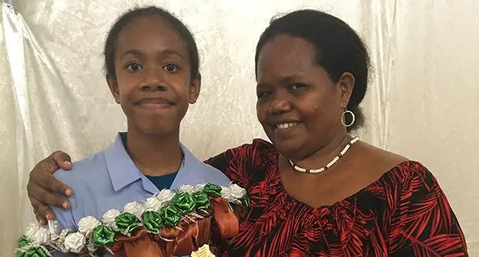 Kristy Nanau with her mother Maria Nanau after the prefects induction at Yat Sen Primary School on February 3, 2020. Photo: Renu Radhika