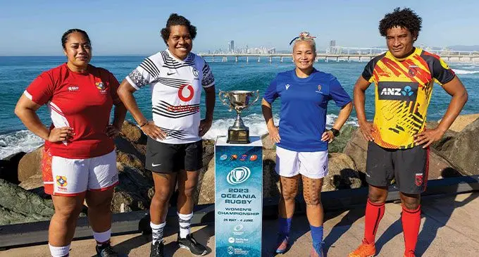 Vodafone Fijiana XV captain Sereima Leweniqila (second from left) during the captain’s photo shoot in Gold Coast, Australia, on May 24, 2023. Photo: Oceania Rugby