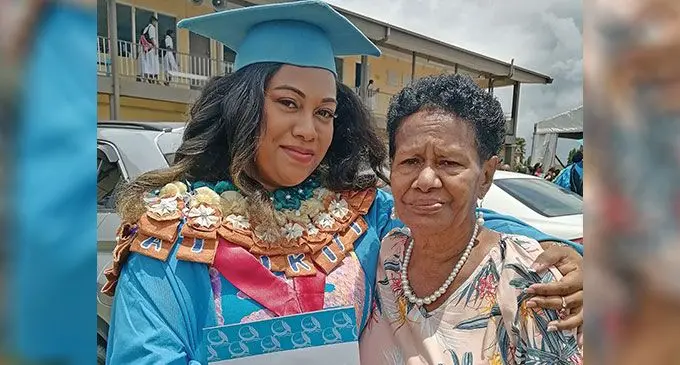 Wainikiti Latuvere Leana, with her mother Makereta Tupou at the University of Fiji graduation.