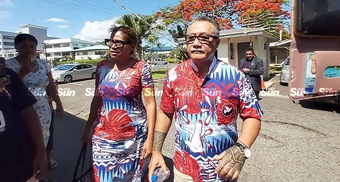 The People’s Alliance deputy party leaders Lynda Tabuya and Daniel Lobendahn outside the Magistrates Court in Suva on December 6, 2022. Photo: Ashna Kumar