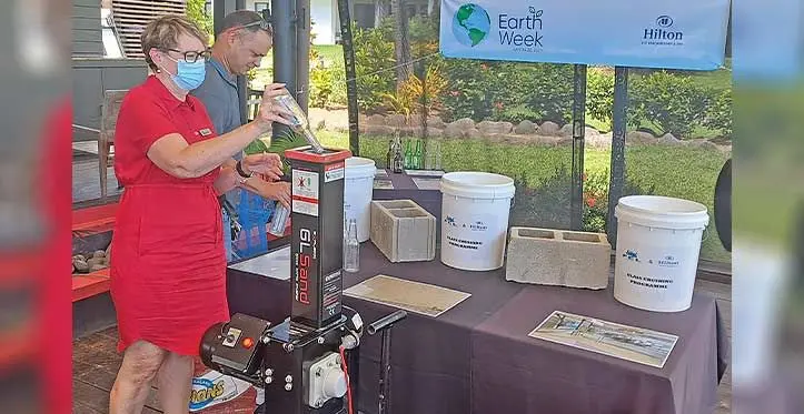 Resort Cluster General Manager, Carey Osborne and Fiji Chemicals PTE Limited Managing Director, Darran Bentley Fisher during the launch/demo. Photo: Waisea Nasokia