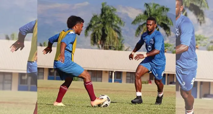 edFormer Navua striker Thomas Dunn (left) during a training session in Lautoka. Photo: Fiji Football Association