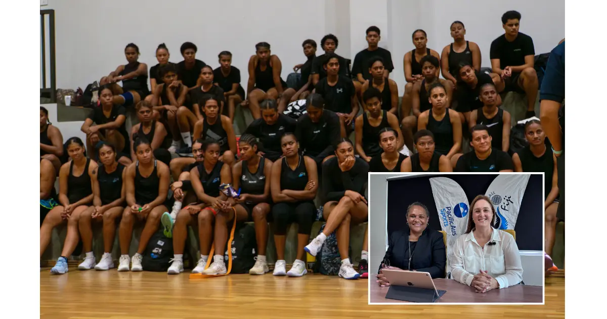 From left: Netball Fiji transitional oversight committee chairperson Vasiti Vugakoto and Fiji Pearls head coach Michelle Parsons during the Fiji Pearls squad annoucement on June 16, 2026. Photo: Sereana Salalo-Baleiwai