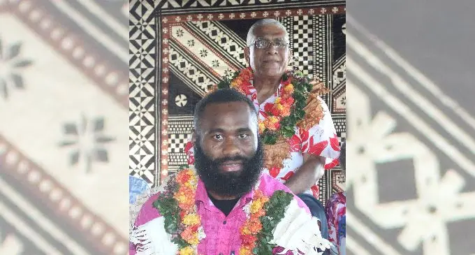 Paramount chief and head of the Tovata Confederacy Tui Cakau Ratu Naiqama Lalabalavu with rugby star Semi Radradra at the Soqosoqo Vakamarama Hall in Nabua, Suva on October 19, 2019.  Photo: Simione Haravanua