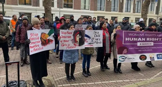 Overseas Pakistan Christian Association protests in Netherlands. Photo: ANI