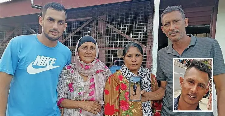 Mohammed Tanweer, Basira (victim’s grandmother), Rurhshana Nisha (victim’s mother) and Faiyaz Mohammed (victim’s father) at Waibuka in Ba. Photo: Mereleki Nai (Inset: Deceased Mohammed Azmal Faiyaz).