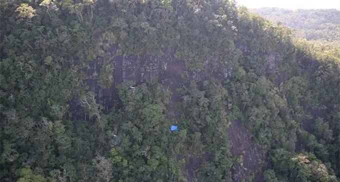 Blue tarps used to mark wreckage for helicopters to pick up. PHOTO: DEPTFO