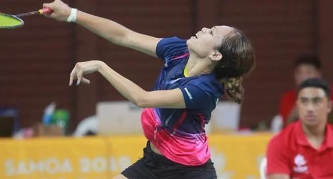 Danielle Whiteside in action during the badminton bronze medal play-off at the 2019 Pacific Games in Apia, Samoa on July 13, 2019. Photo: Badminton Oceania