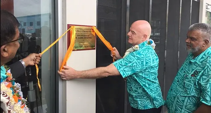  FIFA president Gianni Infantino officially opens the King Pete Fitness Centre at the Fiji FA Academy in Suva on August 5, 2023. Photo: Ioane Asioli. 