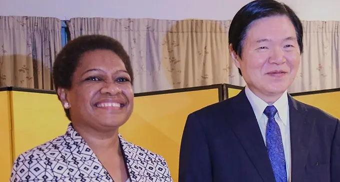 Minister for Women, Children and Poverty Alleviation, Mereseini Vuniwaqa and Ambassador of Japan to Fiji, Omura Masahiro.
