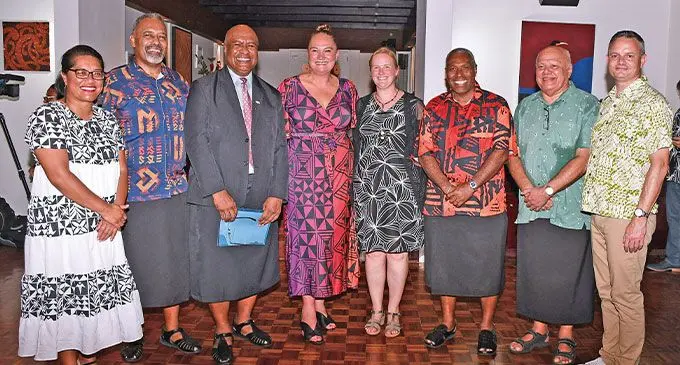 Second from left: Minister for Rural, Maritime Development and Disaster Management Sakiasi Ditoka, Deputy Prime Minister and Minister for External Trade, Cooperatives and SMEs Manoa Kamikamica, New Zealand’s Deputy Prime Minister and Associate Foreign Affairs (Pacific Region) Minister, Carmel Sepuloni, New Zealand High commissioner to Fiji Charlotte Darlow, Attorney-General and Minister for Justice Siromi Turaga and Deputy Prime Minister and Minister for Tourism and Civil Aviation Viliame Gavoka at the NZ High Commissioner’s Residence on April 18, 2023. Photos: Fiji Government