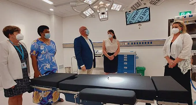 From left: Aspen Medical Fiji Chief Executive Officer, Annette Owttrim, Assistant Director Nursing, Vilisi Lewaravu, Chief Operations Officer, Barry Herberts, Chief Nurse of Australia, Alison McMillan and the CEO for the Australian College of Nursing, Kylie Ward at the operating theatre at the Ba Hospital on August 31, 2022. Photo: Nicolette Chambers