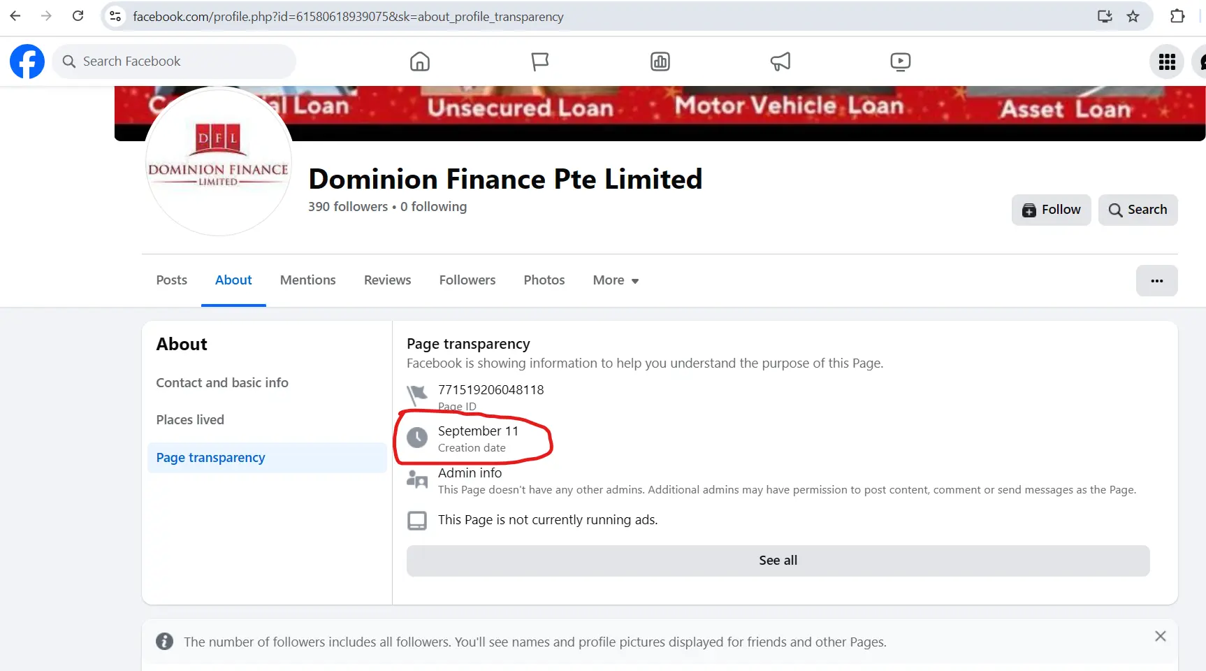 Fake page that showed the date it was created.