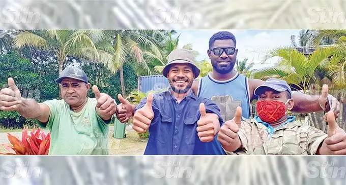 Former Uprising Beach resort workers (from left) Timoci Soko, Maikeli Katewai, Ravuama Madigi and Simione Waqa in Navua on August 29, 2021. Photo: Ronald Kumar