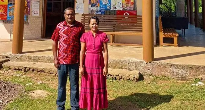 Ranibulu Shopping Centre owner, Avinesh Chand, with wife Shobna Suman Lata, in Labasa, on April 10, 2022.
