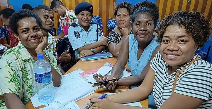 Interested candidates filling in their grant application forms at Labasa Police Station in Labasa on August 21, 2023. Photo: Shratika Naidu