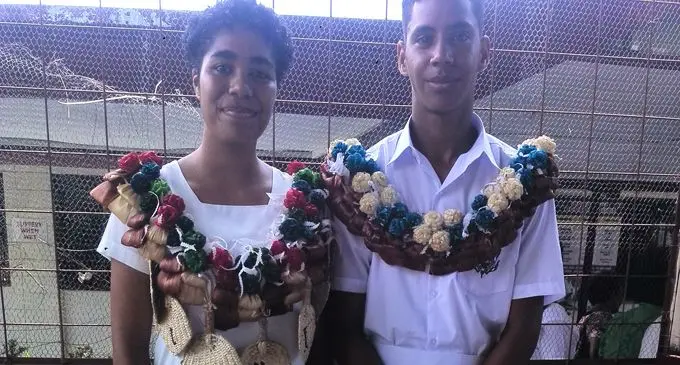 From left: Tilak High School headgirl Kinisimere Solevu and headboy Leroy Underwood on February 8, 2018. Photo: Karalaini Tavi