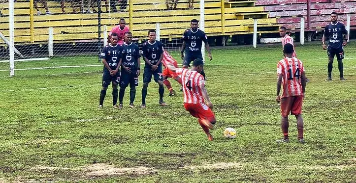 Labasa midfielder Sitiveni Rakai takes a freekick against Ba in their Digicel Fiji Premier League clash at Subrail Park, Labasa, on April 15, 2023. Labasa won 3-0. Photo: Sampras Anand