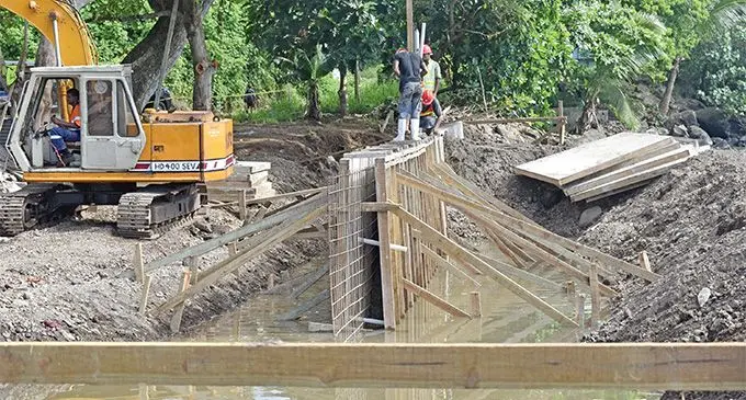 The construction of the seawall at Lamini Village in Taveuni Island underway. Photo: Ministry of Agriculture, Rural and Maritime Development, Waterways and Environment