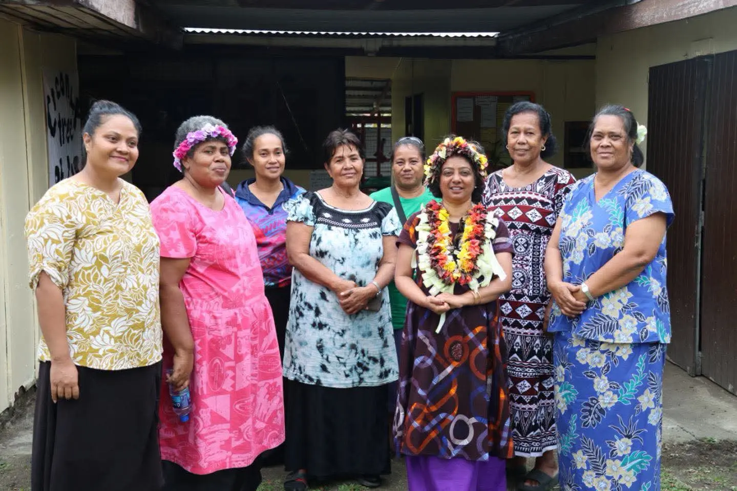 Minister for Women, Children and Social Protection Sashi Kiran (wearing garland) with women in Rabi Island on July 27, 2026. Photo: Supplied