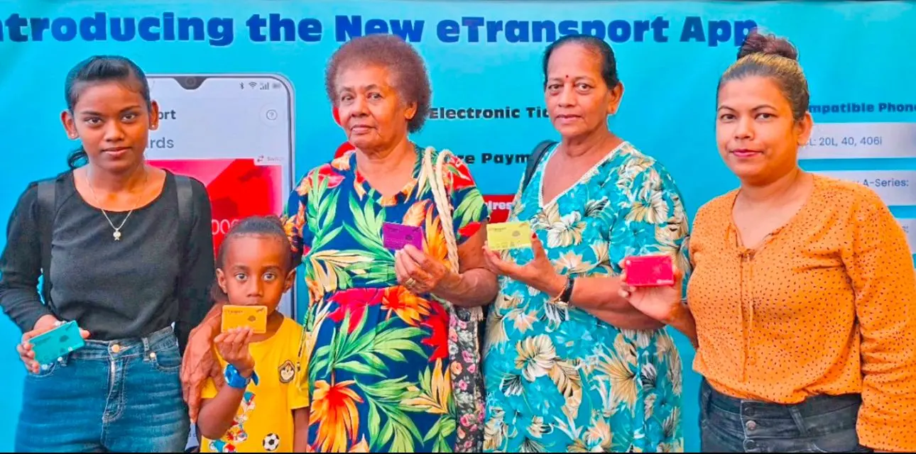 Commuters with their new eTransport cards at a Vodafone Fiji Limited outlet. Photo: Vodafone Fiji