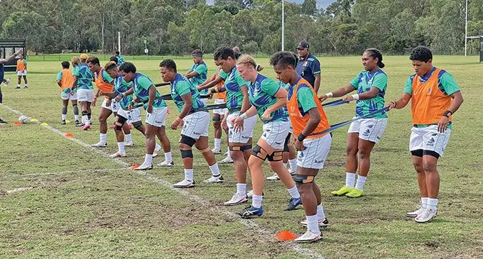Fijiana Drua players do through their training drill with head Senirusi Seruvakula in Brisbane, Australia, on March 3, 2022. Photo: Fijiana Drua