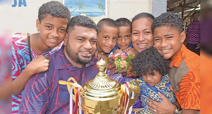 Nabua Secondary School Matua Programme dux Ruth Ledua with her family members (husband) Tudrau Waqalala and children Jacob, Tirzah, philmon,Jerome and Tuiafitu Waqalala on December 9, 2022. Photo: Ronald Kumar