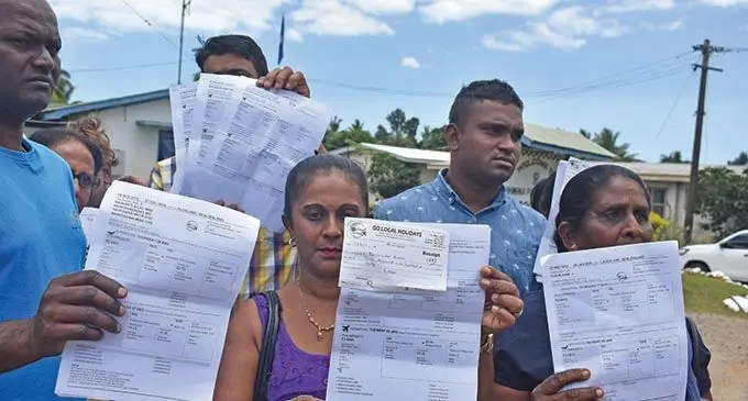 The group of people showing their tickets and receipts before going to lodge their complaint at the Namaka Police Station in Nadi on November 1, 2019. Photo: Nicolette Chambers