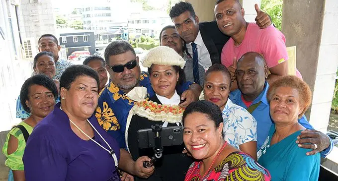 Ana Waqatabu (middle) with her family after being admitted to the Bar by Acting Chief Justice Kamal Kumar on February 27, 2020.  Photo: Ronald Kumar