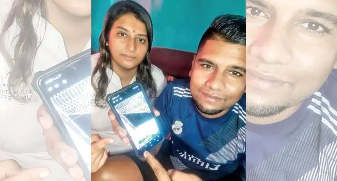 Monit Kumar and his wife Sharon Prasad show a photo of the damaged burglar grill.