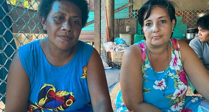Wives of the missing fishermen, Akanisi Bogi (left) and Donna Maharaj.