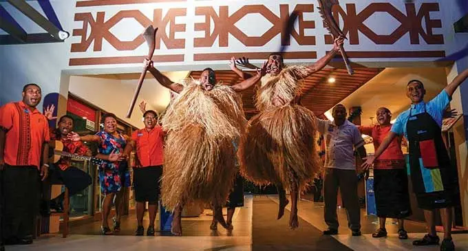 Staff of Wyndham Resort in Denarau who welcomed the first group of tourists that arrived to Fiji when the country’s international borders re-opened on November 30, 2021. Photo: Leon Lord
