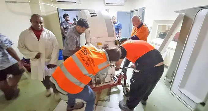 Work on installing the new CT scan machine at the Colonial War Memorial Hospital has begun.