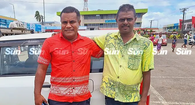 Taxi driver, Dharmen Krishna, with former Police officer, Samuela Ligairi, in Labasa Town on March 4, 2022.  Photo: Sampras Anand