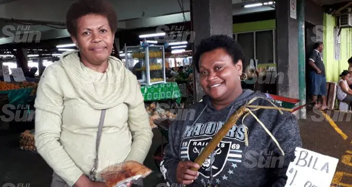 Mereoni Bale (ieft) and Kalesi Vanawa at the Suva  Market on October 8, 2019. Photo: Inoke Rabonu