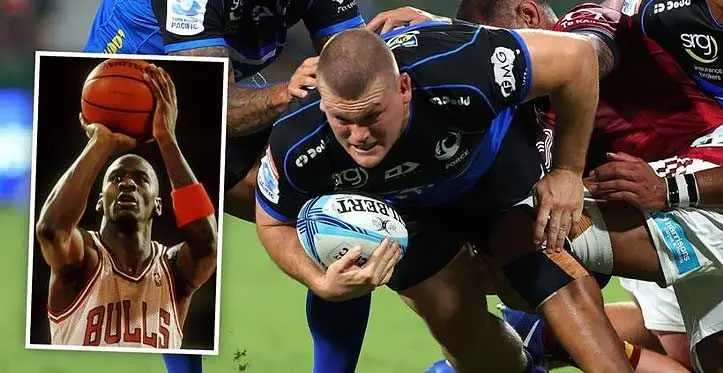 Veteran Western Force prop Tom Robertson (right) indicated that they have been watching Michael Jordan’s Netflic series, ‘The Last Dance’ (inset) to prepare for tonight’s clash against the Swire Shipping Fijian Drua. Photo: The West Australian
