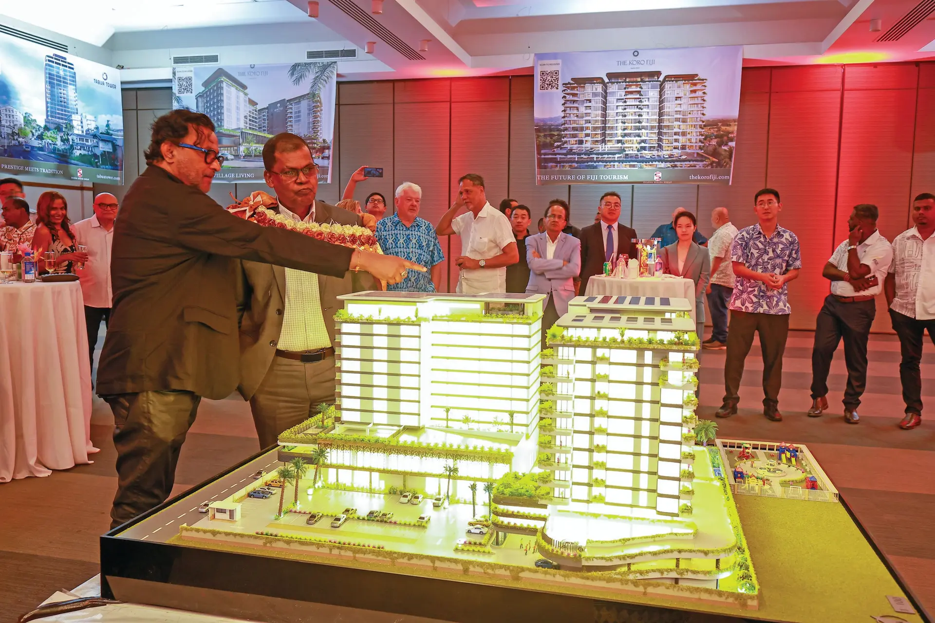 Principal architect Vijay Sharma of Sharma Design Group with Deputy Prime Minister and Minister for Finance Biman Prasad at the GPH during the launch on October 9, 2025.