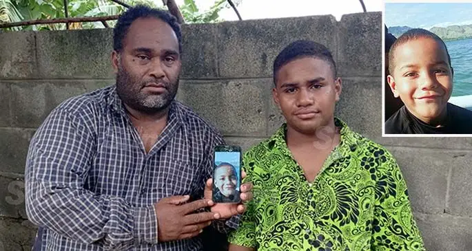 Ezekiel Ame Tale’s uncle Laisenia Toniasau (left), and his older brother Akariva Vukaro. Photo: Susana Tuilau Inset: The late Ezekiel Ame Tale.