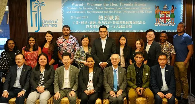 Minister for Industry, Trade, Tourism, Local Government, Housing and Community Development, Premila Kumar (sitting middle) with members of the Hong Kong-Fiji Chamber of Commerce and some members of the Fijian Government delegation on April 23, 2019. Photo: DEPFTO News