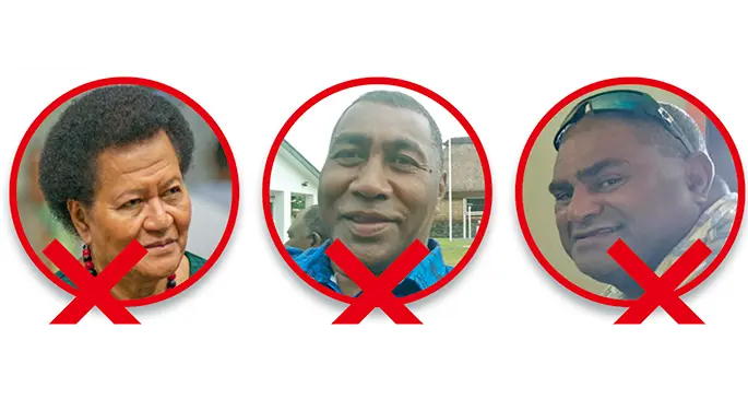 From left: Adi Litia Qionibaravi, Ratu Tevita Komaisavai and Gilbert Vakalalabure.