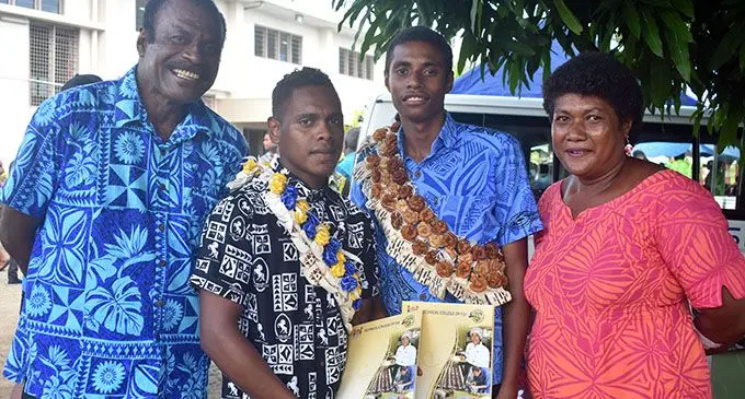 From left: Apisai Botevou (father), Timoci Wainiqolo, Veveli Raikube and Joana Botevou (mother) at Swami Vivekananda College in Nadi on April 30, 2019.  Photo: Mereleki Nai