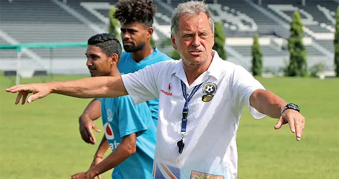 Fijian football head coach Flemming Serritslev during training at Govind Park, Ba, early this year. Photo: Fiji FA Media