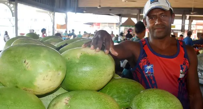 Market vendor Neori Waqerevu selling water melon at Nadi Market on August 20 , 2018. Photos: Arieta Vakasukawaqa