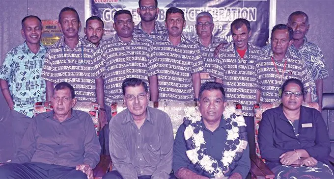 Vodafone Fiji Limited Head of eCommerce and Corporate Affairs Shailendra Prasad (third from left) chief guest during the Bulileka Sanatan College golden jubilee celebration with teachers and management in Labasa on April 18, 2019. Photo: Shratika Naidu