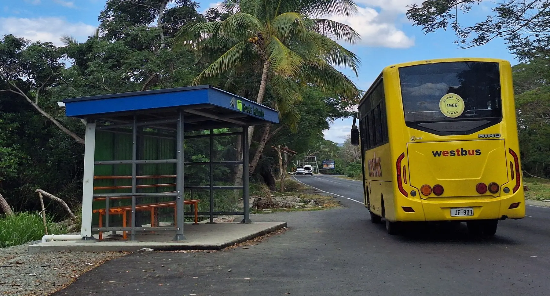 A bus stops at the newly built bus stop on Denarau Road, providing commuters with a designated place to board and alight safely. Photo: Katherine Naidu.