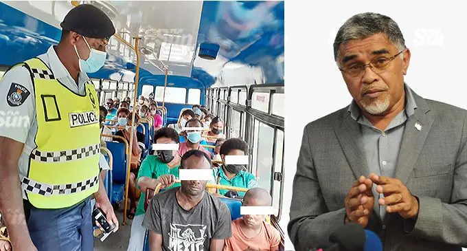 Ministry of Health and Medical Services Permanent Secretary Dr James Fong has raised serious concerns about the lack of adherence to COVID-19 safe protocols. People in buses were not wearing masks and not keeping their distances. Photo: Ronald Kumar