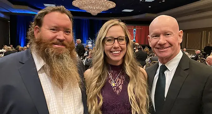 From left: Volivoli Beach Resort owner/director Stephen Grant Darling, Volivoli Beach Resort US rep Audrey Tobin, and sales and marketing manager Simon Doughty during the Diving Equipment and Marketing Association (DEMA)2021 New Orleans Grande Isle (NOGI) Awards, in Los Angeles.