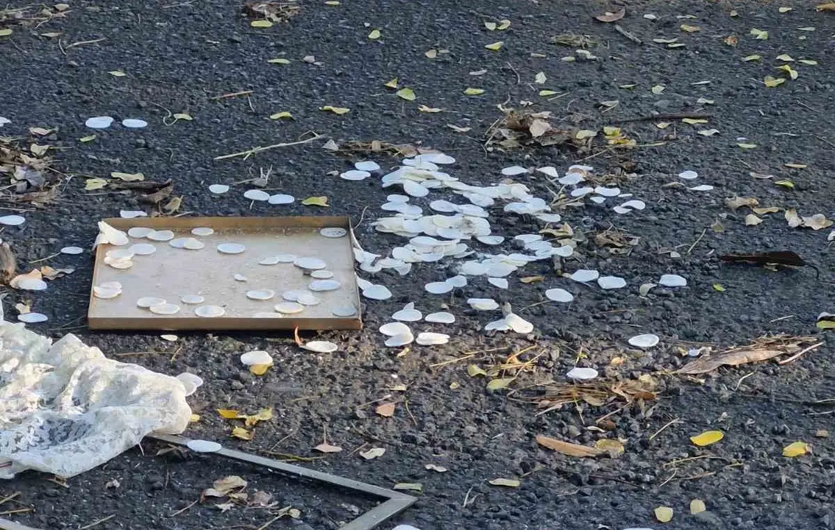 The broken tabernacle and holy sacraments scattered on the ground towards the playing field at Mount Saint Mary’s School in Nadi. 