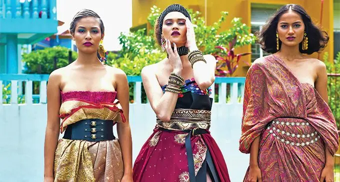 Models Jorja Naidu (Bottega Fijian Fashion Festival Public Relations manager), Phillipa Steele (Model Manager and international model), and Tera Narayan. Photo: Ilai Jikoiono
